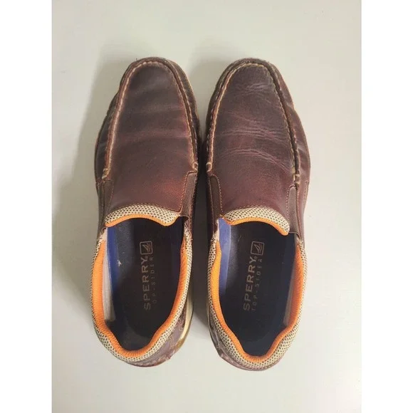 Sperry Top Sider 9.5 Brown Leather Boat Shoes Loafers Deck Slip Ons Sneakers - Picture 4 of 7